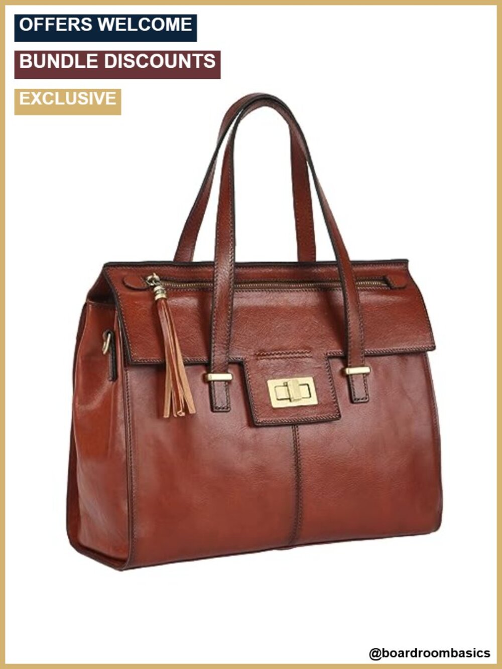 Italian Full Grain Leather Satchel Purse with Fringe